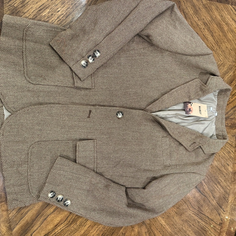 Manly Brown Herringbone Blazer with Silver Buttons